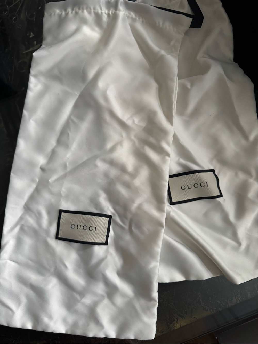 Gucci Dustbags (2) for Rubber St. Nastro Sport Slide - tags show authenticity